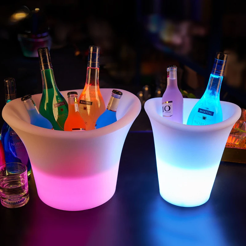 Bar LED Luminous Ice KTV Advanced Light Luxury Double Layer Plastic Beer Champagne Red Wine Ice Bucket Yuanbao Bucket