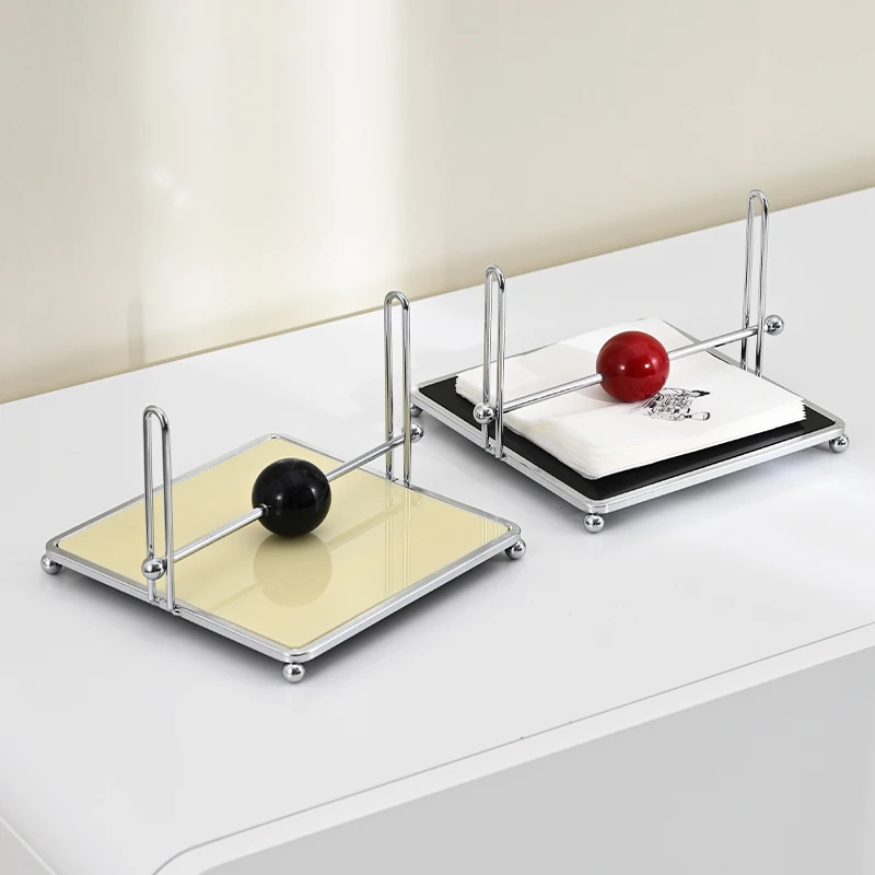 1Pc Square Dining Table Tissue Storage Rack, Simple Restaurant Coffee Shop Paper Box, Acrylic Metal Creative Tissue Holder 2