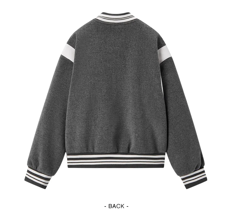 Coat Women Embroidery Patchwork Contrast Color Loose Jacket New Winter Imitation Woolen Baseball Jacket