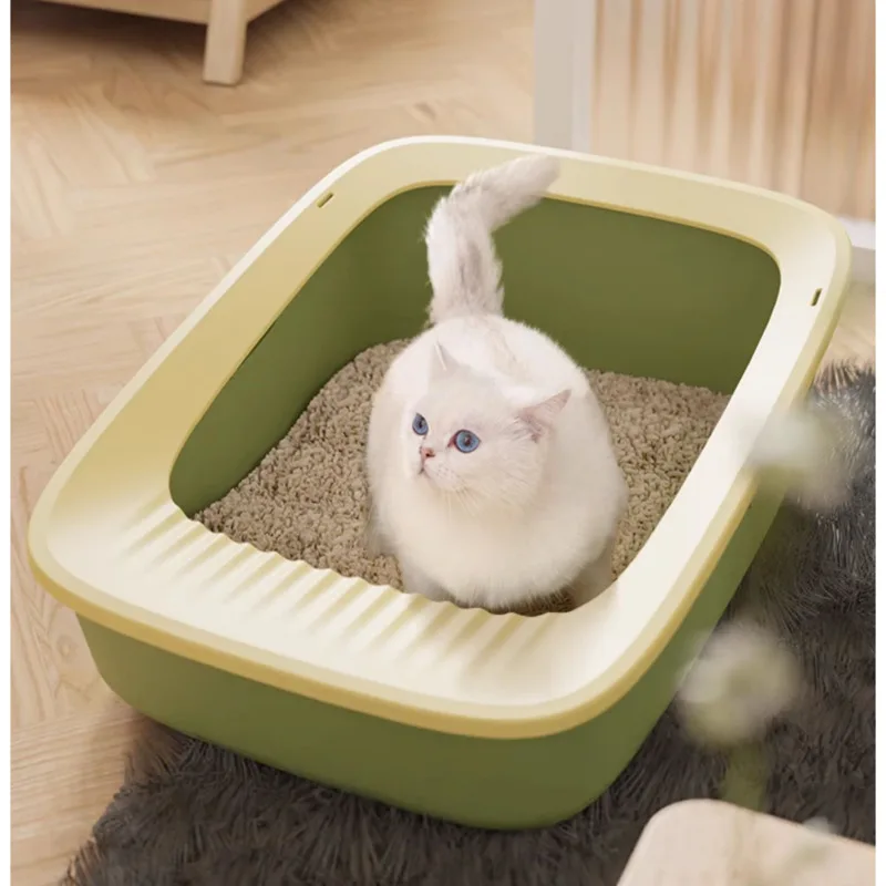 

Super Large Size Cat Litter Box Semi Enclosed Style Cats' Toilet Elevated Fence Kitten Sandbox Striped Pedal Pets Supplies