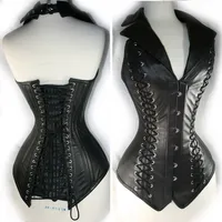 Steampunk Faux cuir Corset gilet pour femmes gothique côté à lacets acier désossé PU Corset taille minceur formateur corps Shaper Korset 1