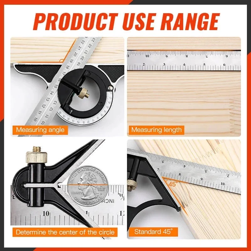 

Adjustable Ruler Set, 3-in-1, Multi-Combination, Square Angle Protractor, 30cm, 180 ° Angle Ruler, Woodwork Measuring