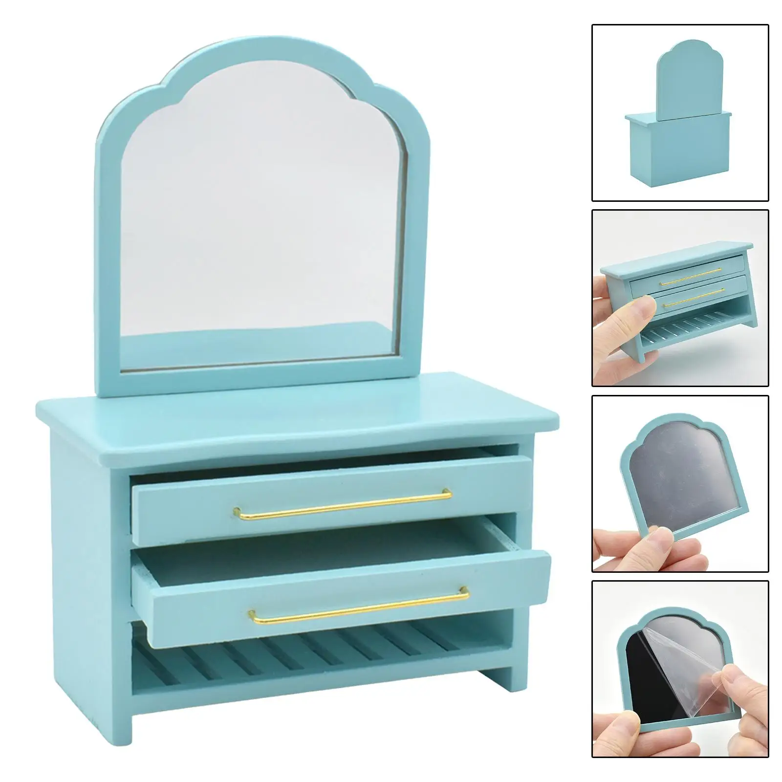 

Miniature Furniture 1/12 Dollhouse Mirror Cabinet Doll House Decor Wooden Dressing Table for Office Kitchen Supplies Shop