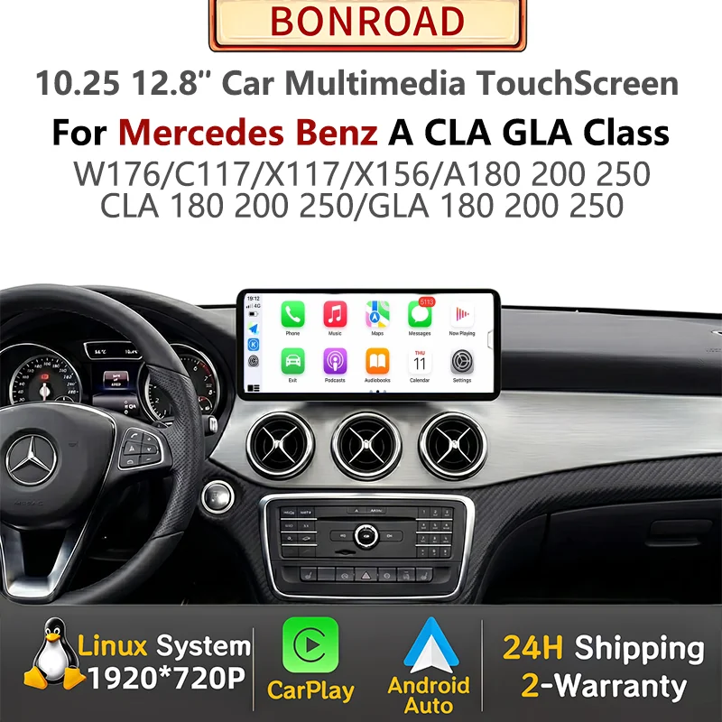 Pantalla táctil multimedia inalámbrica CarPlay Android Auto de 12.8 pulgadas para Mercedes Benz Clase A W176 CLA C117 X117 GLA X156 2013-2018 GPS Navi Radio Estéreo 1
