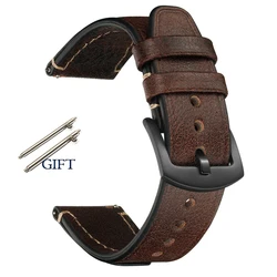 Vintage Genuine Leather Watchband - Unisex Wrist Belt Bracelet - 22mm (DarkBrown-Black)
