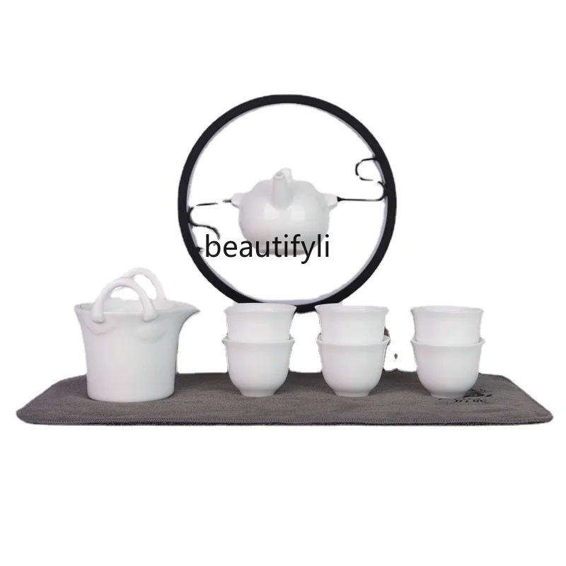 

zqKung Fu Tea Set Automatic Living Room Creative Light Luxury High-End High-End White Jade Japanese Tea Cup