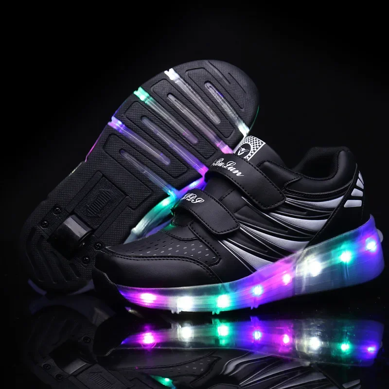 Zapatos de patinaje con ruedas dobles luminosas LED para niños y