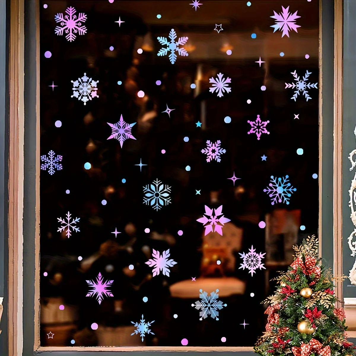 3 sheets of luminous snowflake window stickers-Nordic style, irregular shape, colorful pattern, suitable for home holiday deco