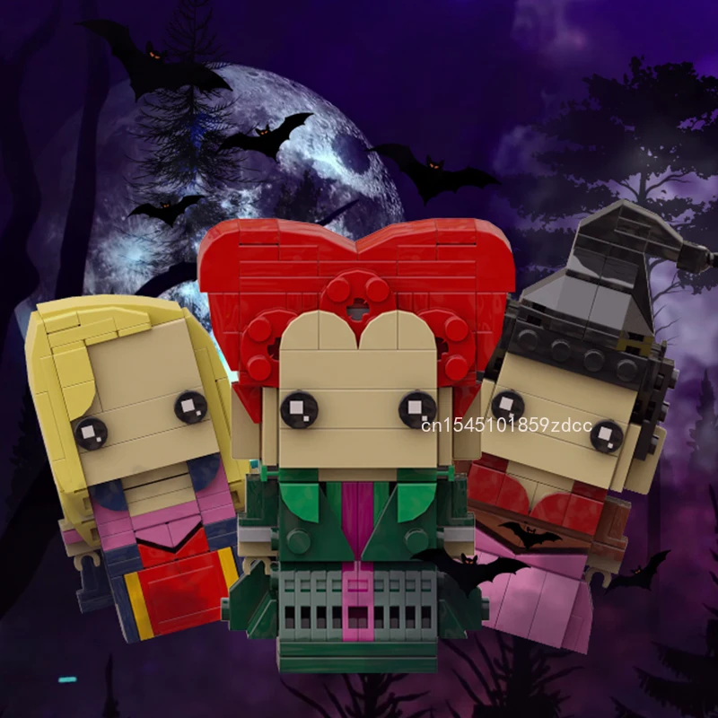 

Экшн-фигурки MOC BrickHeadzs Hocus Pocused, строительные блоки Винифред, Мэри, Сара, кирпичи из фильма ведьма, три сестры, игрушки, подарок на Рождество