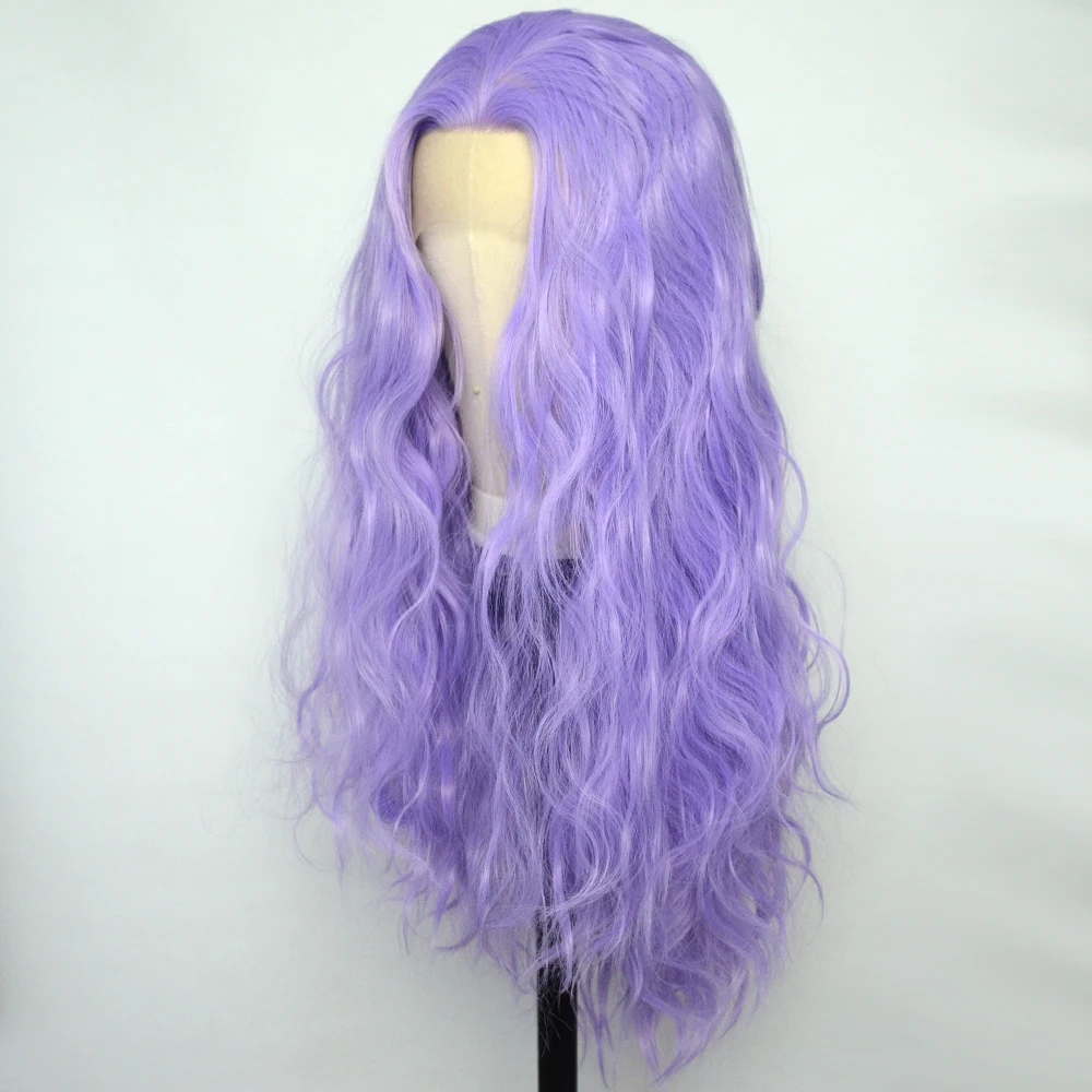 Voguequeen Light Purple Body Wave Synthetic Lace Front Wig Heat Resistant Fiber For Women