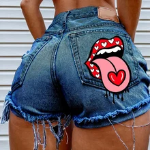  Sexy Heart Print Jean Shorts Women Casual 2021 Summer Fashion harajuku Streetwear Fur-Lined Leg-Openings Denim Booty Shorts y2k 