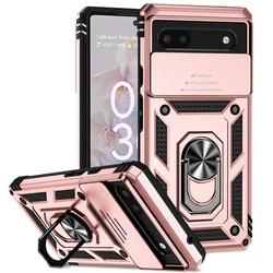 Enhanced Protection Magnetic Ring Holder Phone Case with Camera Lens Shield - Pixel 8A (Rose Gold)