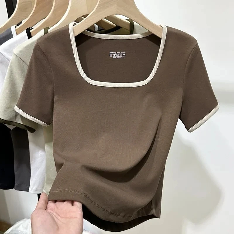 

Кроп-Топ женский хлопковый с круглым вырезом и коротким рукавом, P3 897