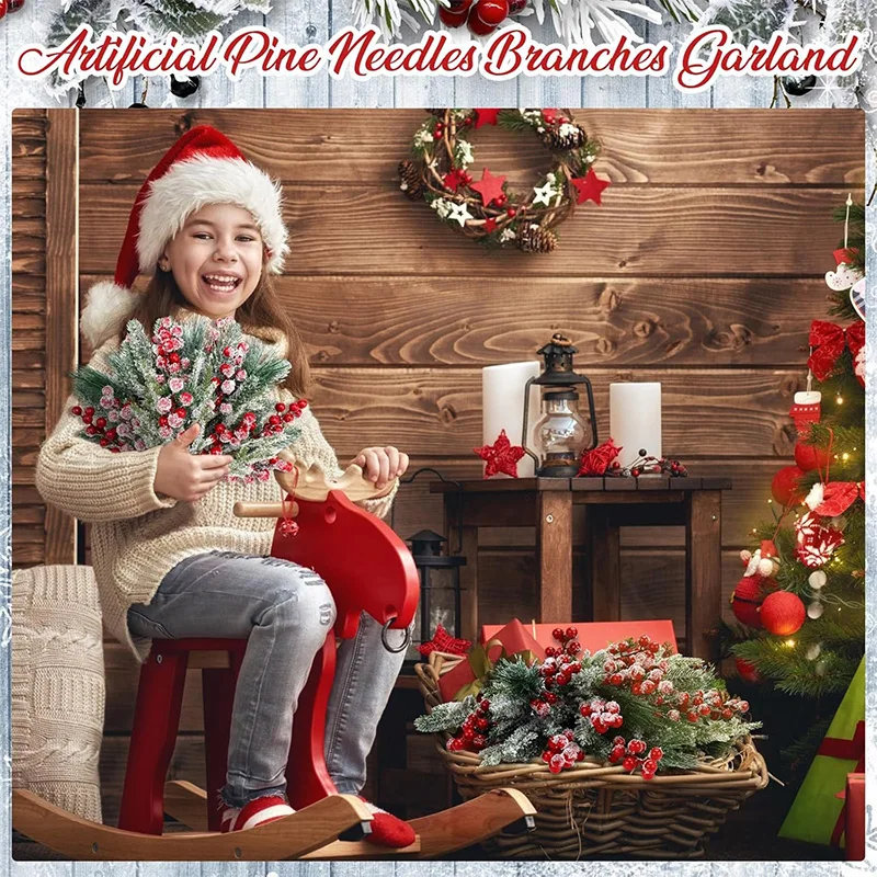 Christmas Decoration 20/26cm Artificial Pine Needle Branches Red Holly Berry Xmas Tree Wreath for 2026 Navidad Home Gifts Decor