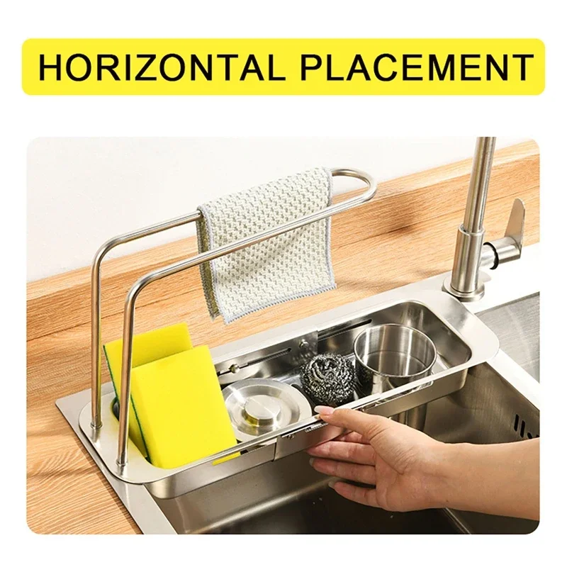 Kitchen Telescopic Storage Rack Sink Organizer Rack Telescopic Faucet Organizer Towel Sponge Storage Adjustable Storage Rack 3