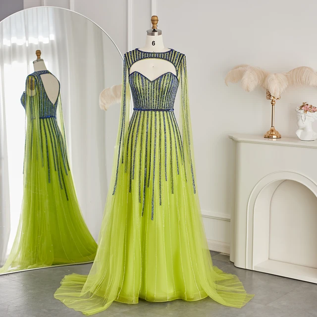 Luxury Dubai Fuchsia Evening Dresses with Cape Sleeves 2024 Emerald Green Women Wedding Party Dress 386 Customized 6