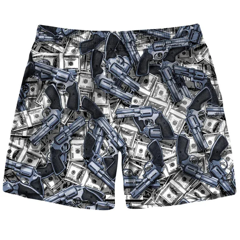 New Men Gothic Beach Shorts 3D Printed Dollars Human Skull Short