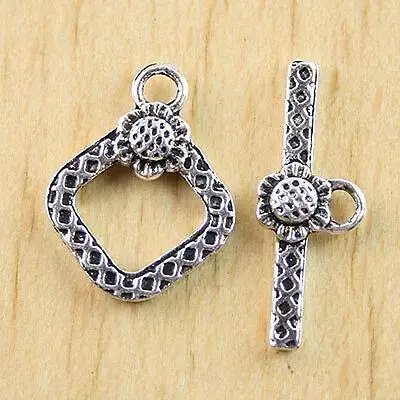 

20set square 14mm bar 24mm long Tibetan silver sunflower square toggle clasps h0463