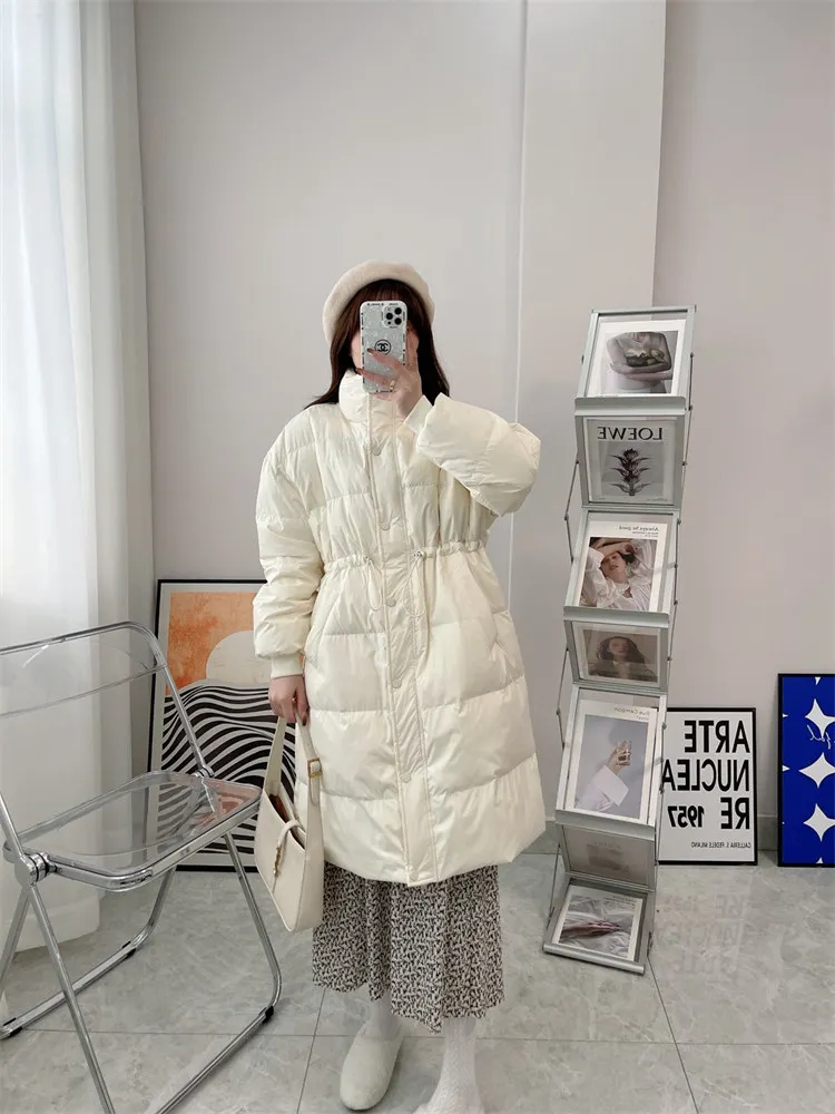 puffer coat women Thick Loose Parkas Women Fashion Stand Collar Solid Drawstring Waist Coats Elegant Ladies Long Cotton Jackets Female N1581 long puffer