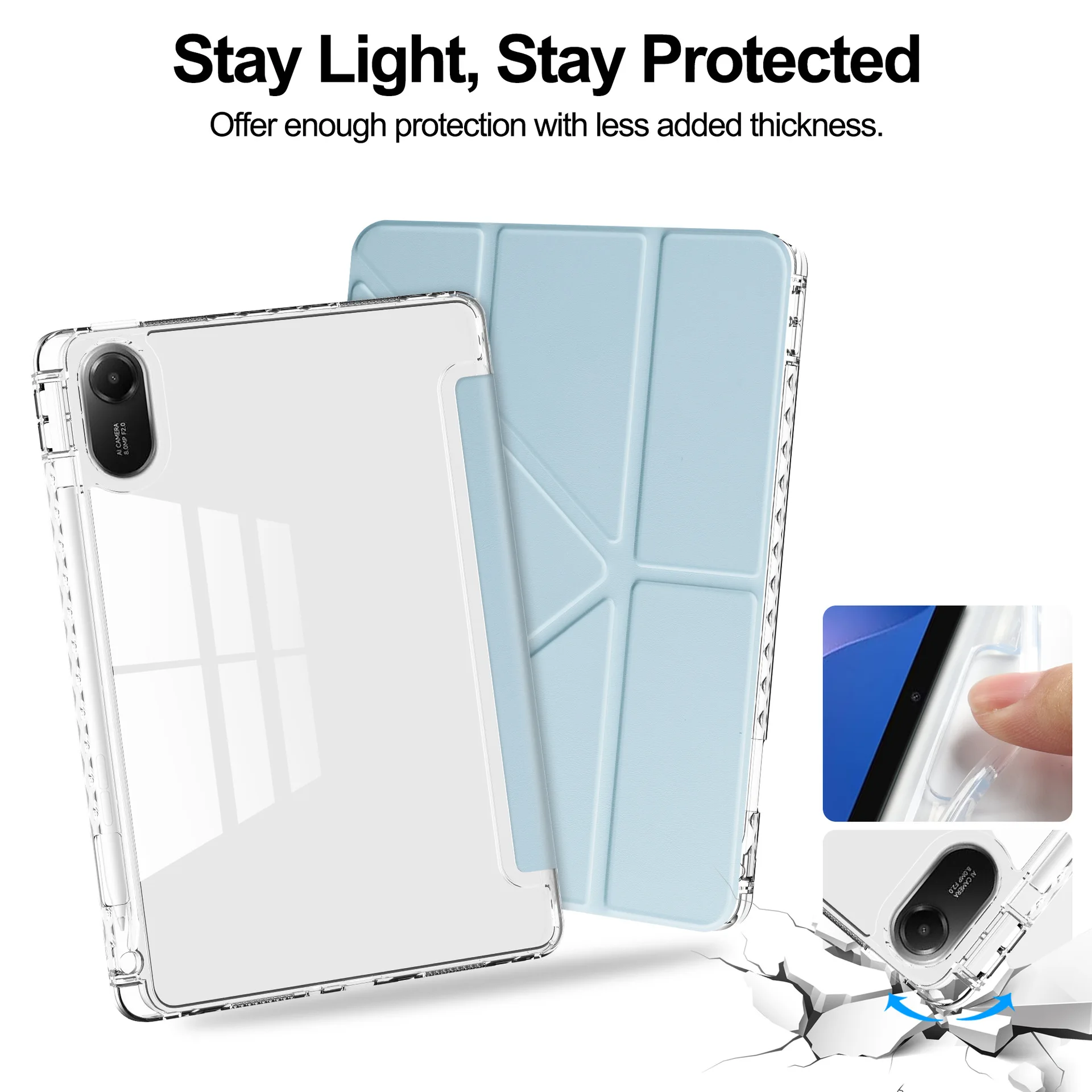 Slim Clear Hard Back Case with Multi-Angle Stand and Pencil Slot - Shockproof
