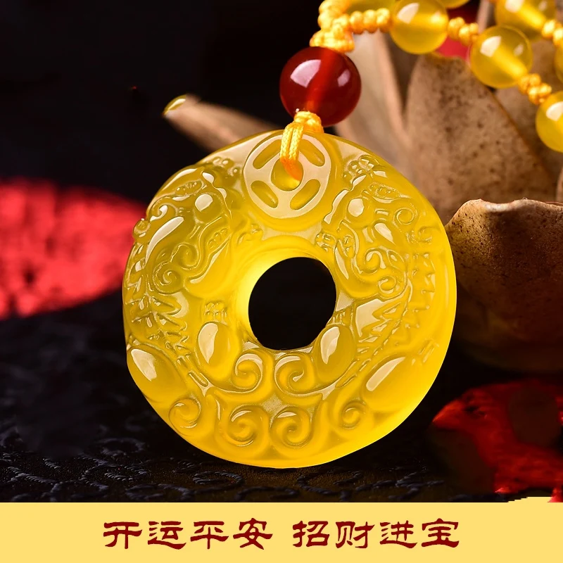 

High Quality Natural Fine Yellow Chalcedony PiXiu Pendant Talisman Agate Brave Troops Amulet With Bead Necklace Ornaments