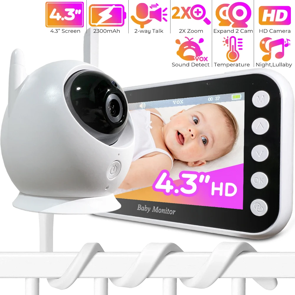 

4.3 Inch LCD Screen Baby Monitor with Camera Night Vision Two-way Talk Baby Phone No WiFi 1000ft Long Range Nanny Monitors VOX
