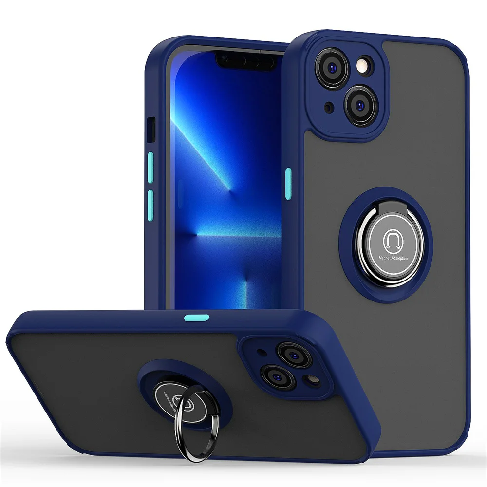 Matte Shockproof Magnetic Ring Holder Case - Full Protection Hard Cover