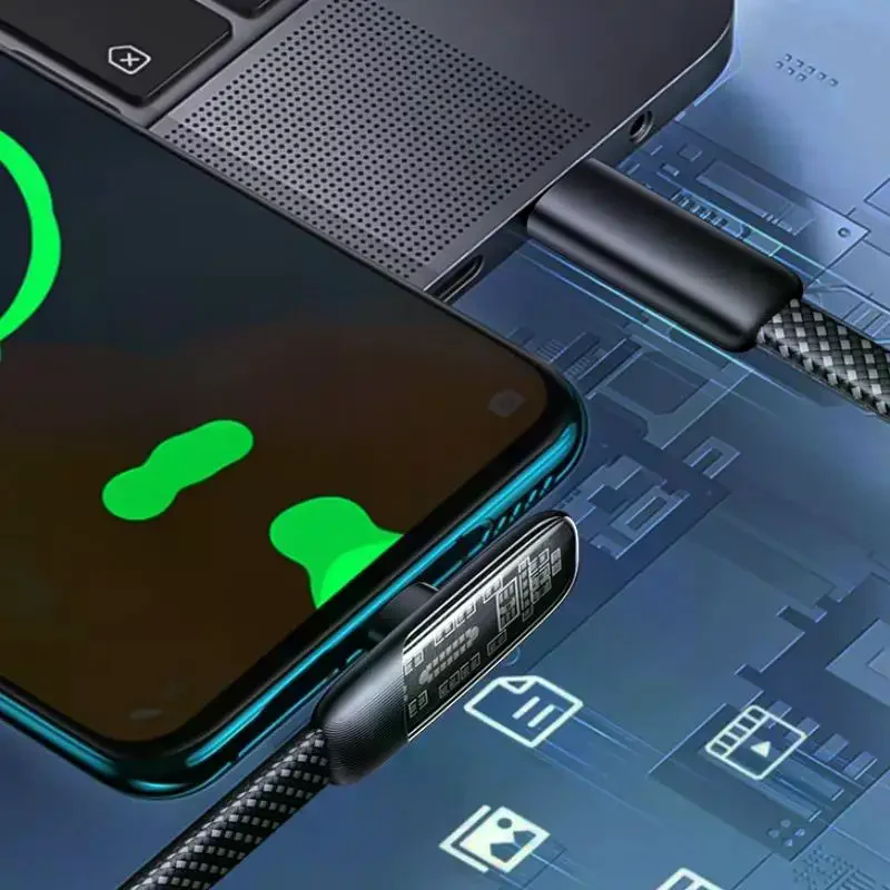 직각 USB 타입 C to C 케이블 60W 고속 충전 데이터 라인 플랫 나일론 편조 90도 엘보 USB-C 와이어 코드