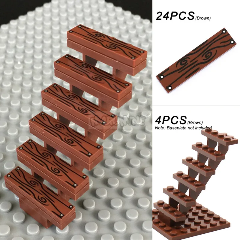Marumine 10PC 계단 MOC 벽돌 7x4x6 집 계단 스트레이트 오픈 30134 단계 사다리 모듈 형 내 도시 빌딩 블록 입자