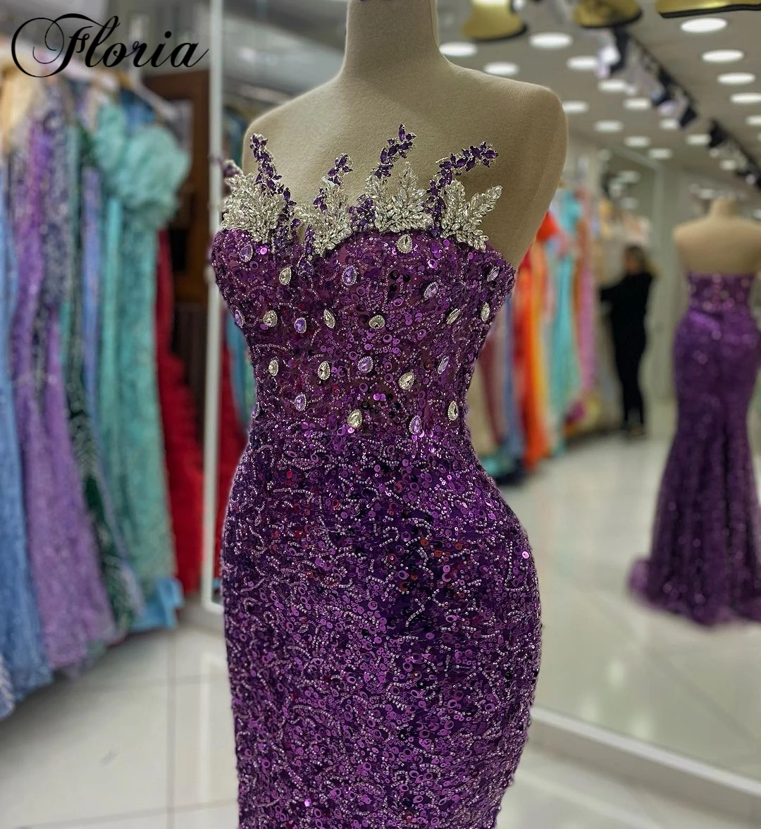 Simple Purple Cocktail Dresses With Crystals Sleeveless Mermaid Birthday Dresses Vestidos De C&oacute;ctel Wedding Party
