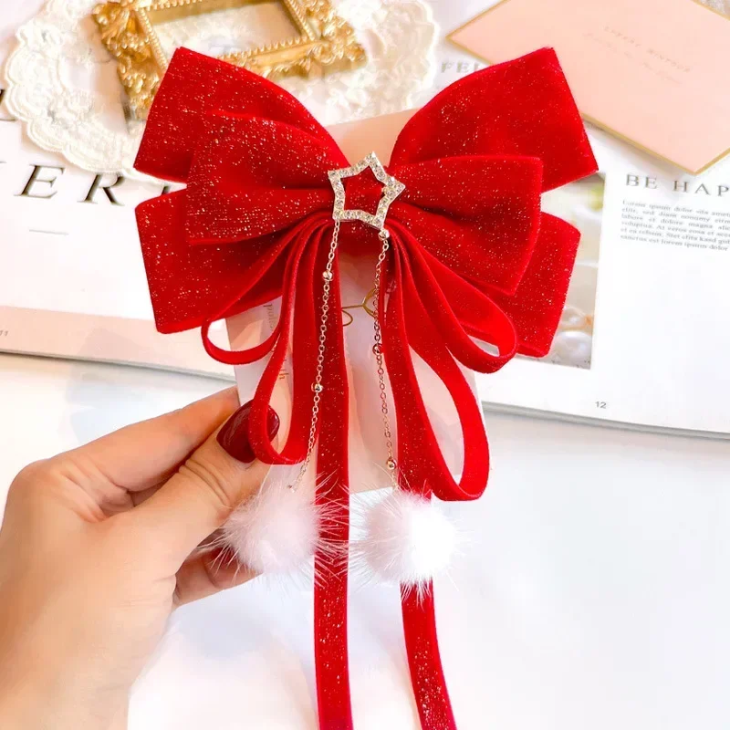 Rot Goldene Samt Schleife Haarschmuck Baby Haar Kreise Pins Weihnachten Neujahr Koreanische Accessoires Haarspangen für Frauen Mädchen