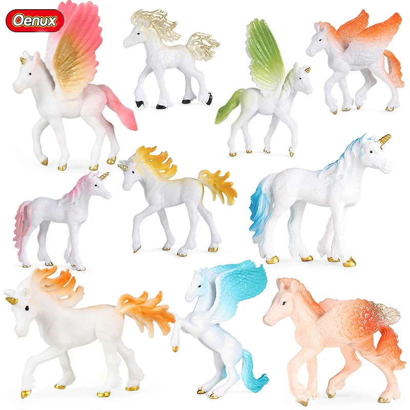 

10PCS Original Unicorn Fairy Tale Fly Horse Animal Brinquedo Mythical Elves Elf Pegasus Action Figures Model Set Kids Toys