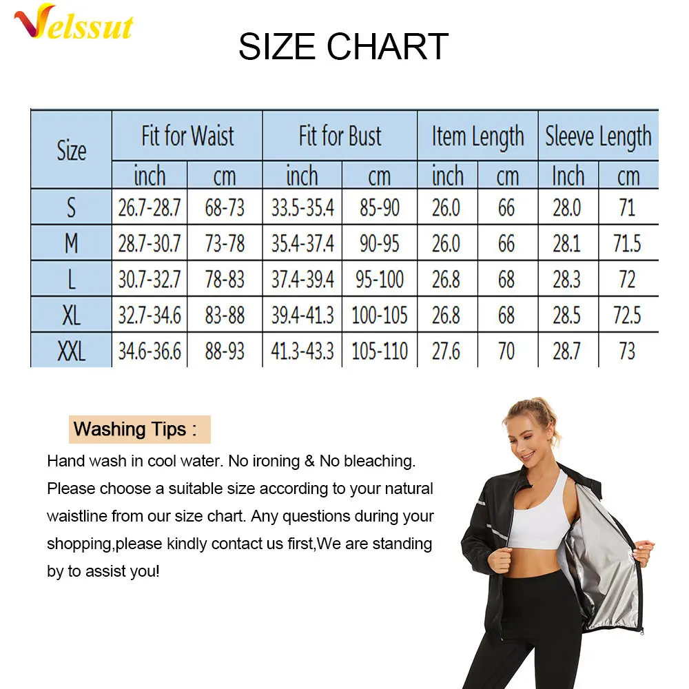 Velssut Sauna Jacket for Women Hot Sweat Top Weight Loss Sportwear Fitness Long Sleeve Thermal Shirt Fat Burner Gym Sport Zipper