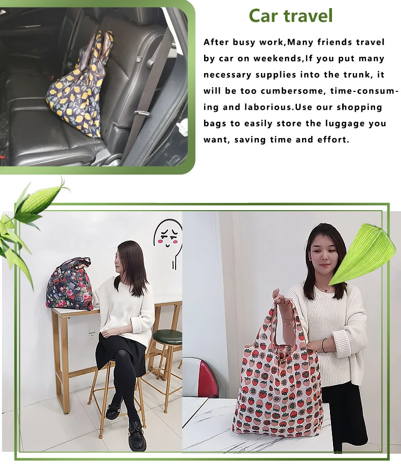 Nylon Eco Shopping Bags Storage Sturdy Portable Foldable Medium Cartoon Kawaii Grocery Reusable Tote Travel Machine Washable