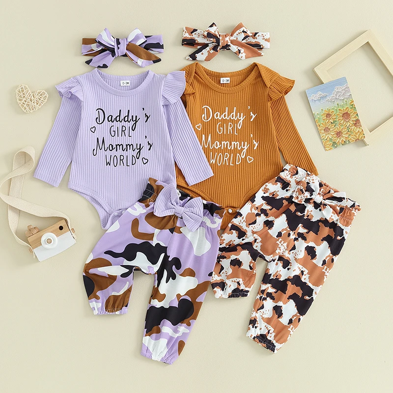 

3Pcs Newborn Clothes Baby Girl Clothes Sets Infant Outfit Ruffles Romper Top Bow Leopard Pants New Born Toddler Clothing