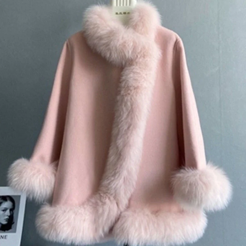 2023 Autumn Winter Women's New Youth Fashion Thickened Loose Cloak Shawl Imitation Plush Fur Coat