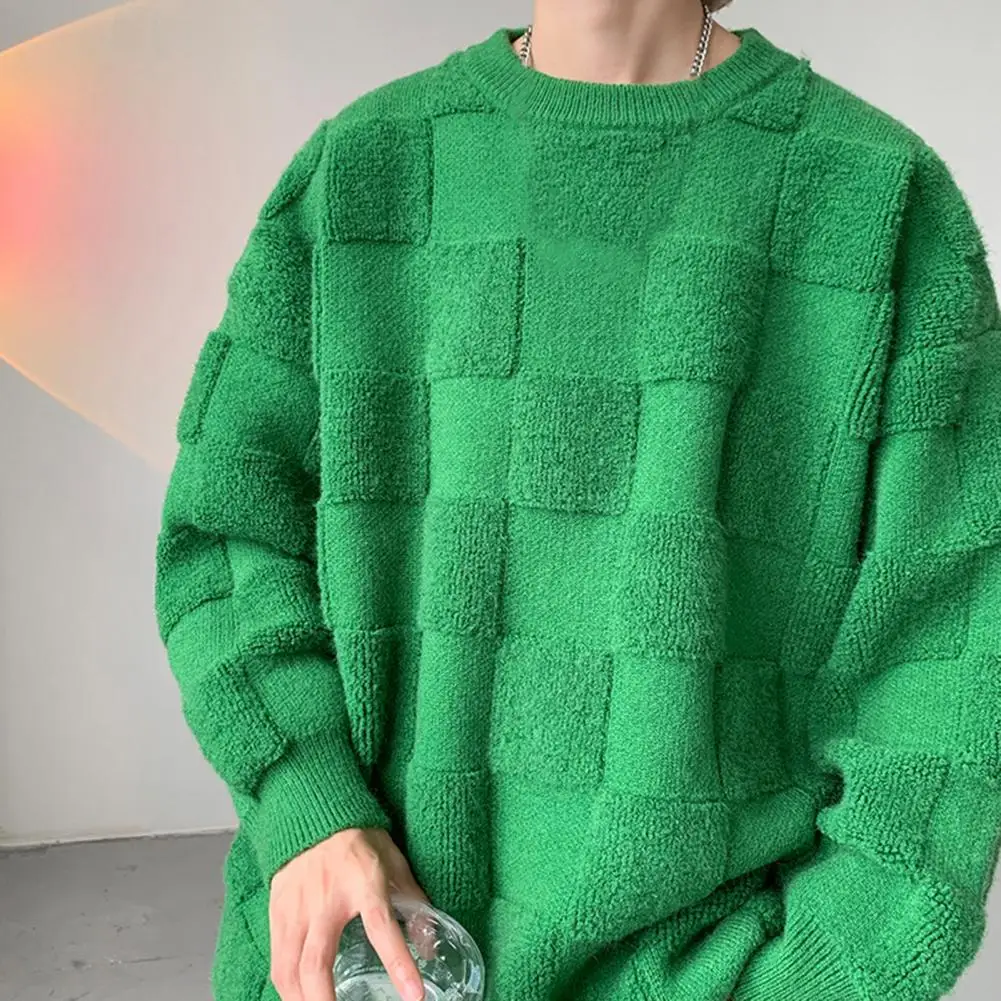Unisex Sweater Thick Warm Knitted Men's Sweater with Crew Neck Patchwork Design for Winter Fall Plus Size Long Sleeve Pullover