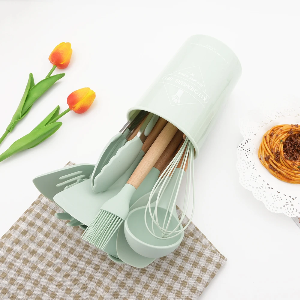 Silicone Kitchen Utensils Set Non-Stick Cookware for Kitchen Wooden Handle Spatula Egg Beaters Kitchenware Accessories