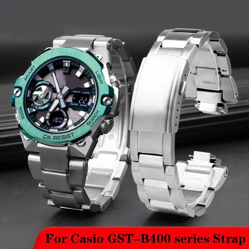 

Solid stainless steel watchband for Casio Watch strap G-Shock steel heart GST-B400 series men's wristband bracelet Accessories