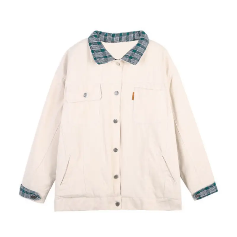 

Winter Lamb Wool Denim Coats Women Streetwear Harajuku Plaid Lapel Patchwork Jacket Casual Oversized Cowboy Outwear Female Tops