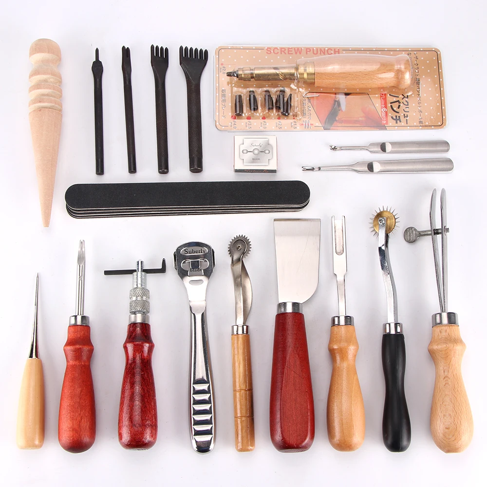 Leatherworking Tool Set with Needles Leathercraft Hand Tool Set for Diy  Faux Leather Working 14 Essential Tools for Stitching - AliExpress