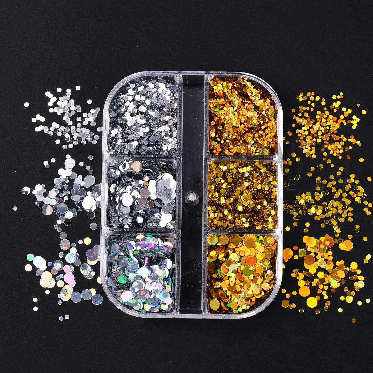 6 Grids Gold Silver Round Circle Nails Sequins Laser Mirror Sparkly Polka Dot Glitter Flakes Y2K Luxury New Year Manicure Decor
