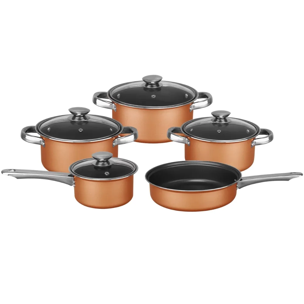 

9 Piece Nonstick Copper Clad Cookware Set with Durable Glass Lids and Comfort Handle Lightweight Construction Cookware