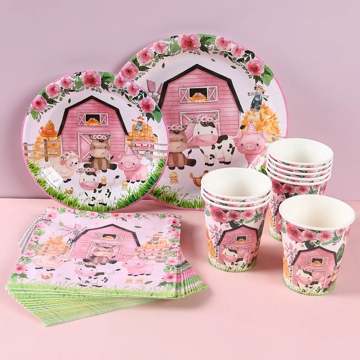 

Женская розовая ферма, одноразовая посуда, столовая скатерть, детский праздничный декор для мальчиков и девочек
