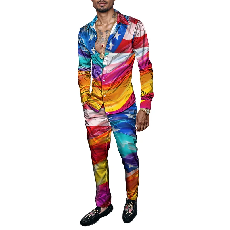 2025 New Style Spring Summer Men Shirt Set Brand Print Fashion Simple Two Piece Set Mens Luxury Lightweight Party Long Sleeves S_voghion.com