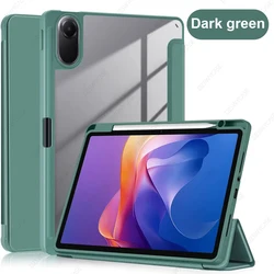 Versatile Trifold Stand Case with Pencil Holder and Clear Cover, for RedMi Pad 2 Pro 12.1 (Dark green)