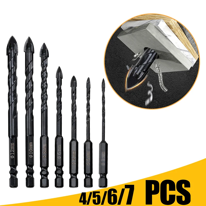 Cross Hex Tile Drill Bits Set for Glass Ceramic Concrete Hole Opener Brick Hard Alloy Triangle