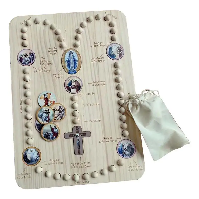 Montessori Inspired Wooden Rosary Board For Family Prayer Fun Round Chuck Wooden Beads Creative Art Puzzle Wood DIYPackage tool
