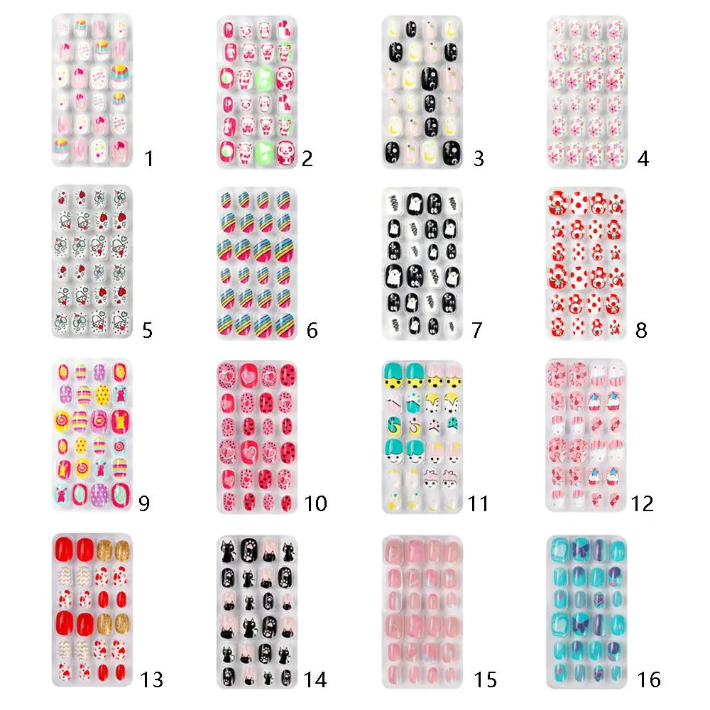24Pcs/Set Wearable Girls Gifts False Gel Short Square Full Cover Finger Nails Decor Nail Tips Nail Art Fake Nails False Nail