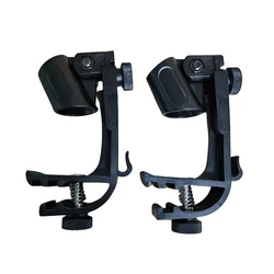 Set of 2 Adjustable Shockproof Drum Microphone Clips with Rim Mount Clamps (Black)